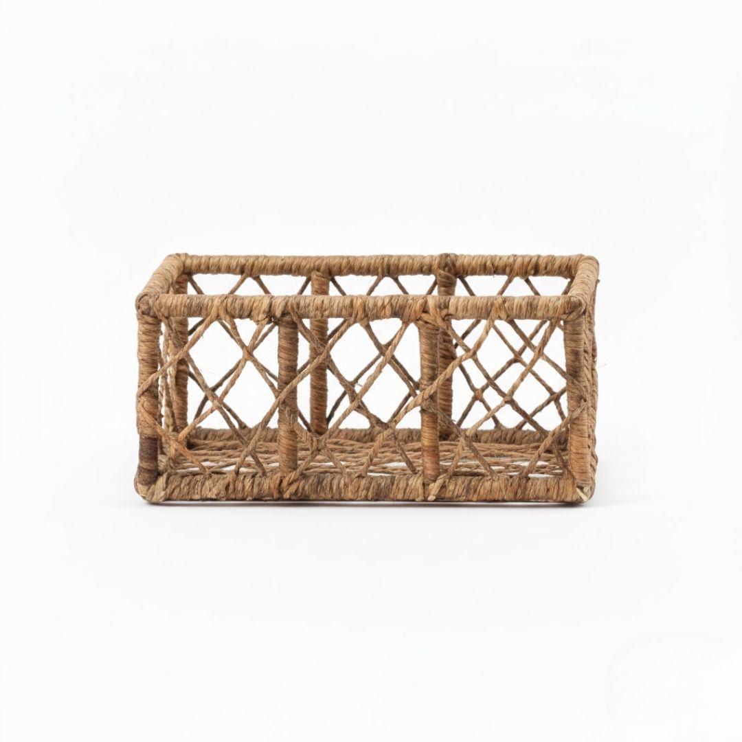 Cane and Water Hyacinth Knotty Basket with Handle